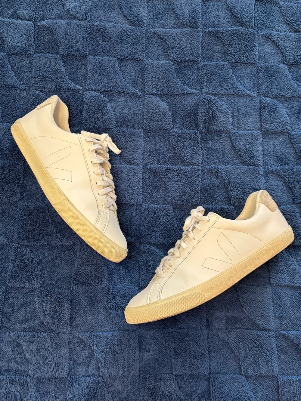 Veja White/Cream Leather Sneakers with Tan Soles